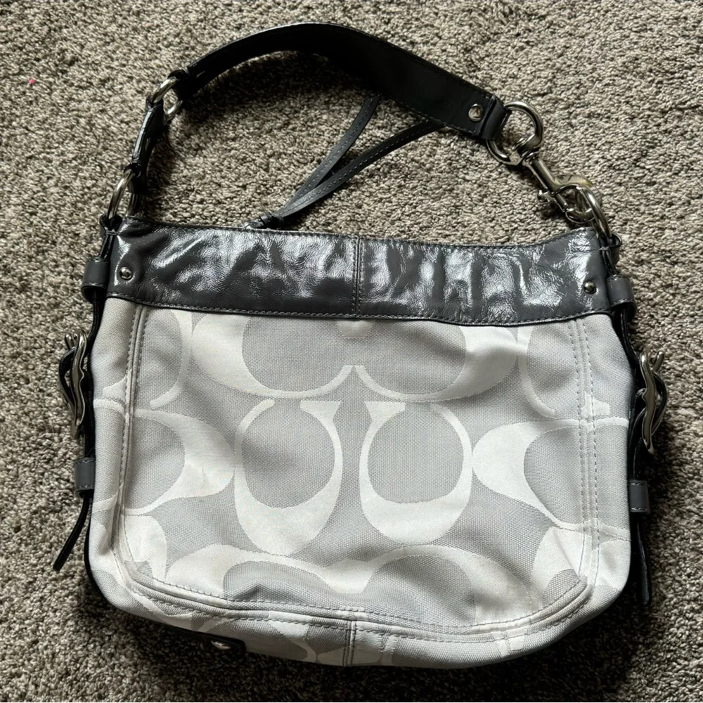 Coach Hobo Bag in Gray and Black Signature Jacquard